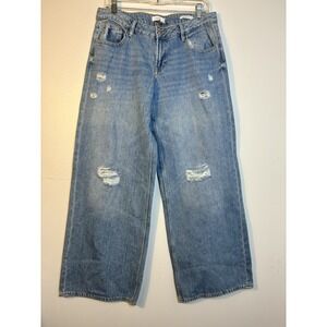 Forever 21 Low‎ Rise Baggy Jeans Wmns 28 Light Wash Rips Wide Leg Y2K Distressed